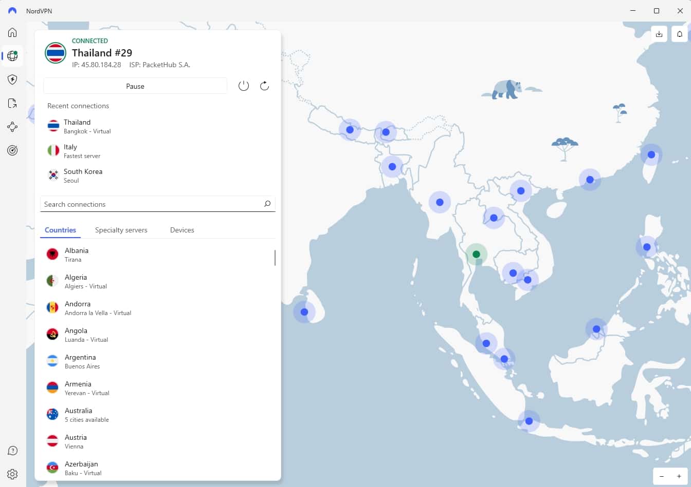 NordVPN server locations.