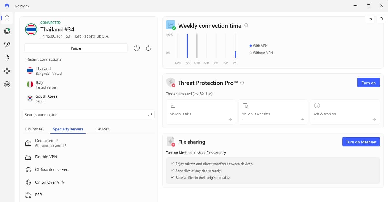 NordVPN dashboard.