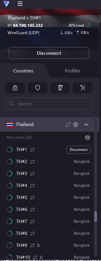 ProtonVPN's list of Thai servers.