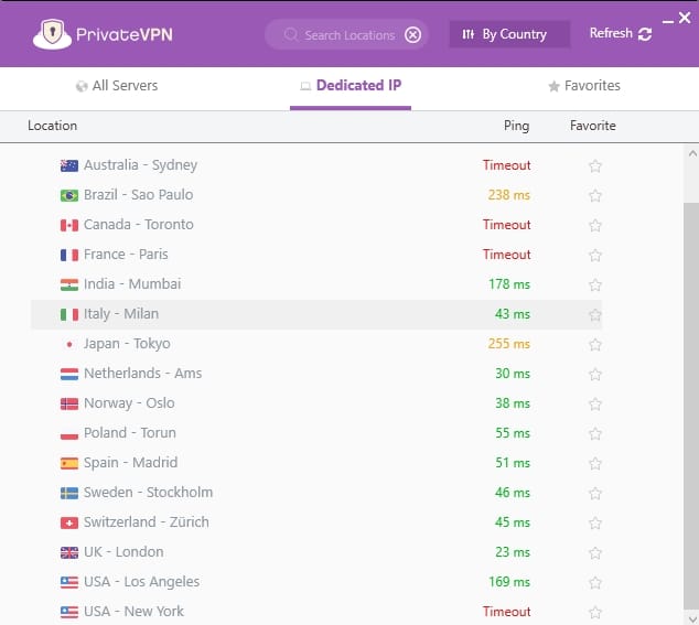 Static IP address locations.