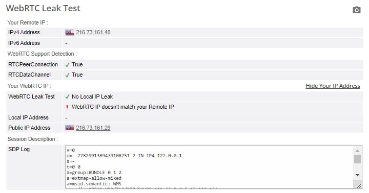 WebRTC leak test.