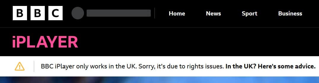 Screenshot of BBC iPlayer's geo--location error