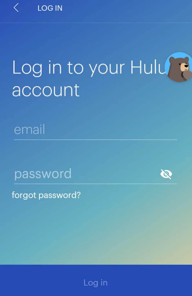 Remembear icon on Hulu login screen