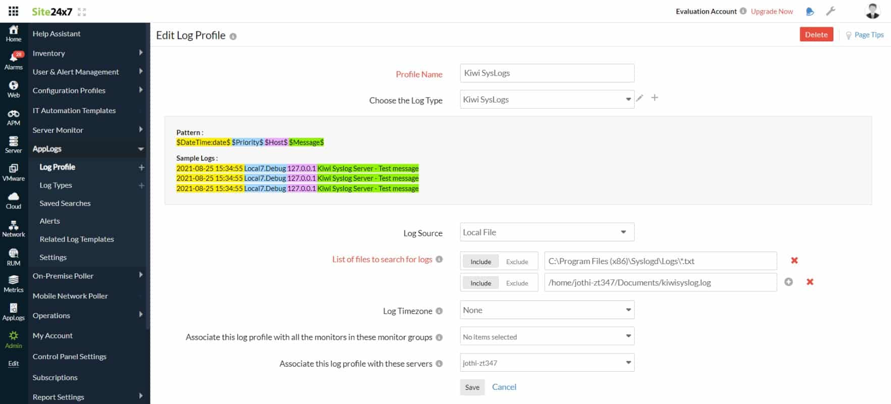 Site24x7 Server Monitoring Syslog Server