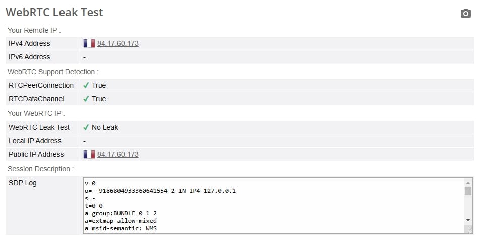 WebRTC leak test.
