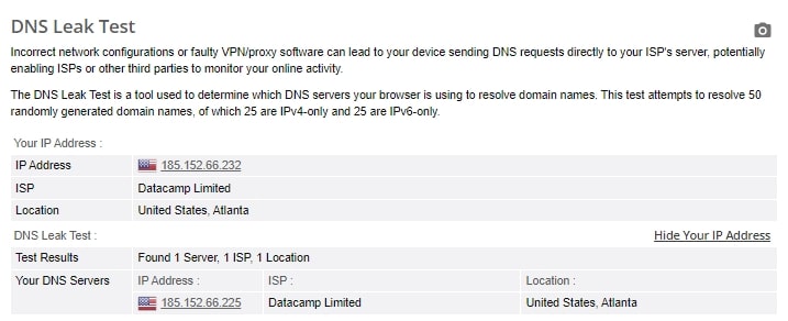 DNS leak test.