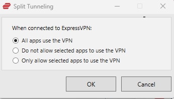 ExpressVPN's split tunneling feature.