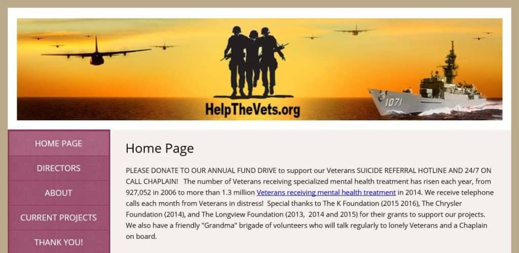 HelpTheVets homepage.