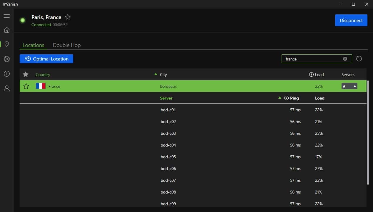 IPVanish server availability.