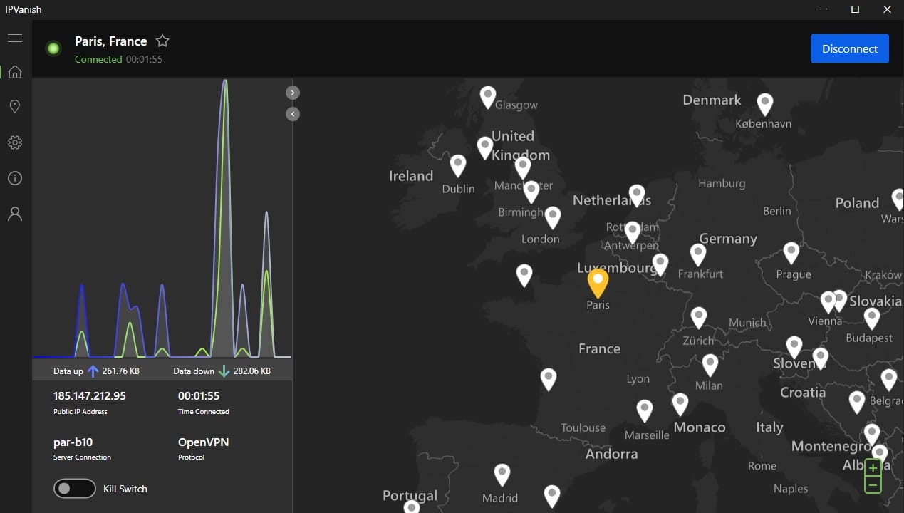 The IPVanish dashboard.