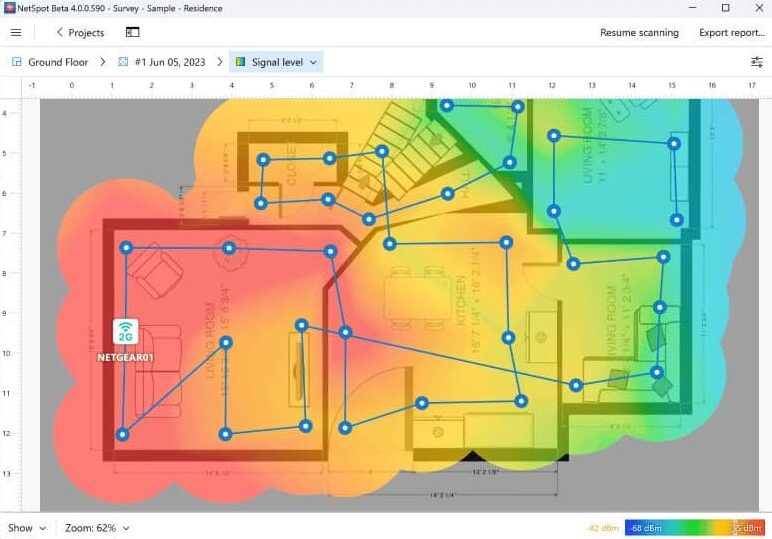 The NetSpot heatmaps are color-coded