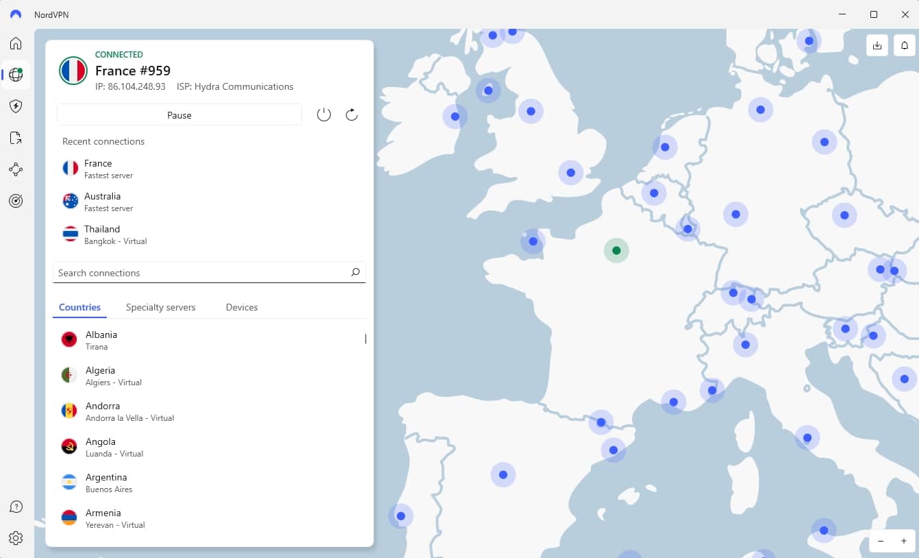 NordVPN server locations.