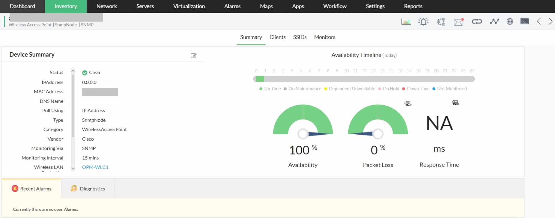 OpManager keeps constant watch on all wireless APs