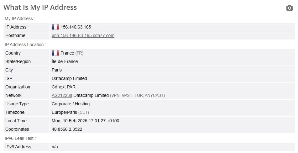 IP leak test.