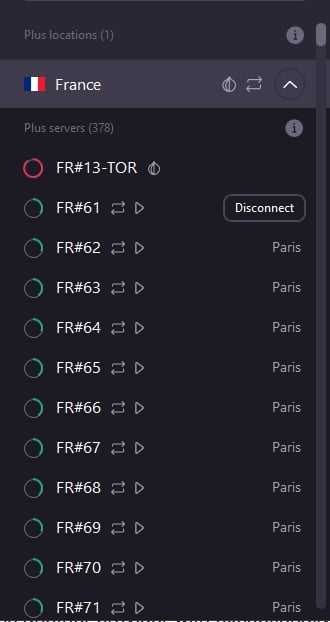 ProtonVPN's servers in France.