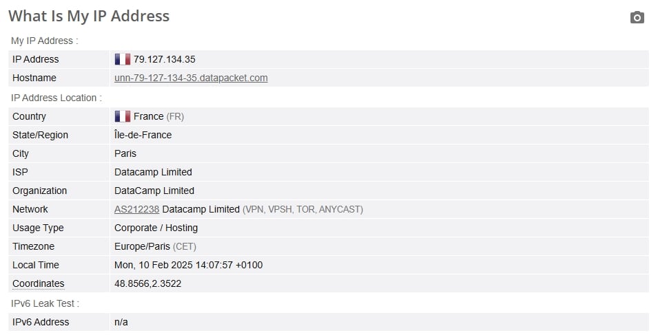 IP leak test.