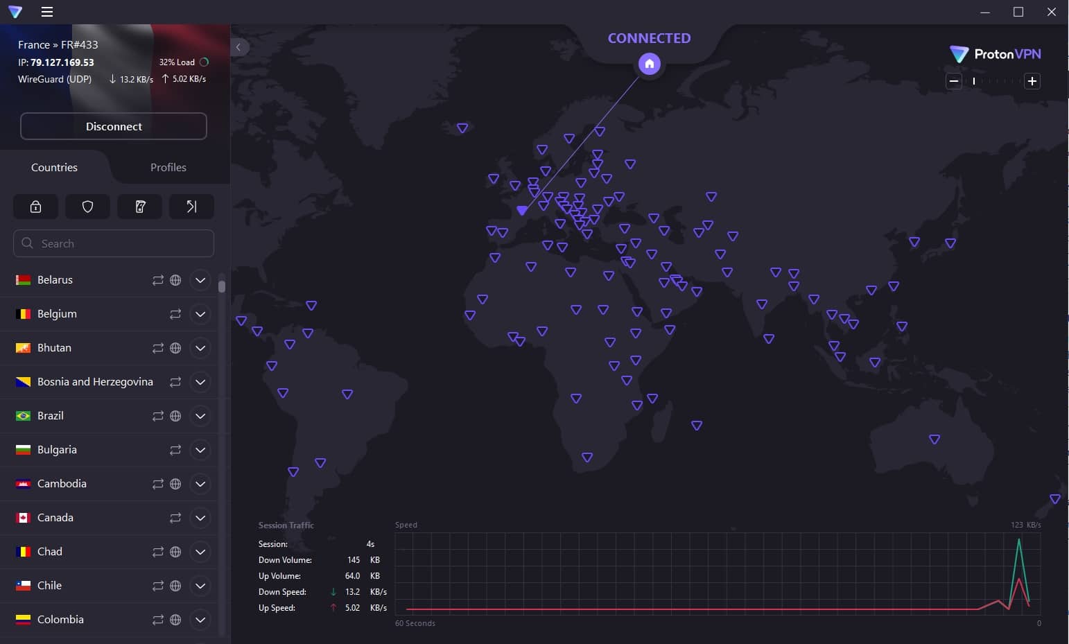 The ProtonVPN dashboard.