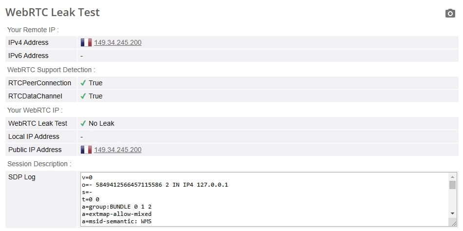 WebRTC leak test.