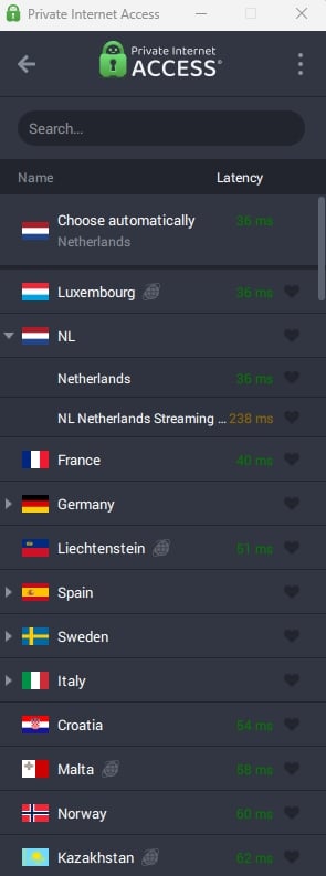 PIA's server list.