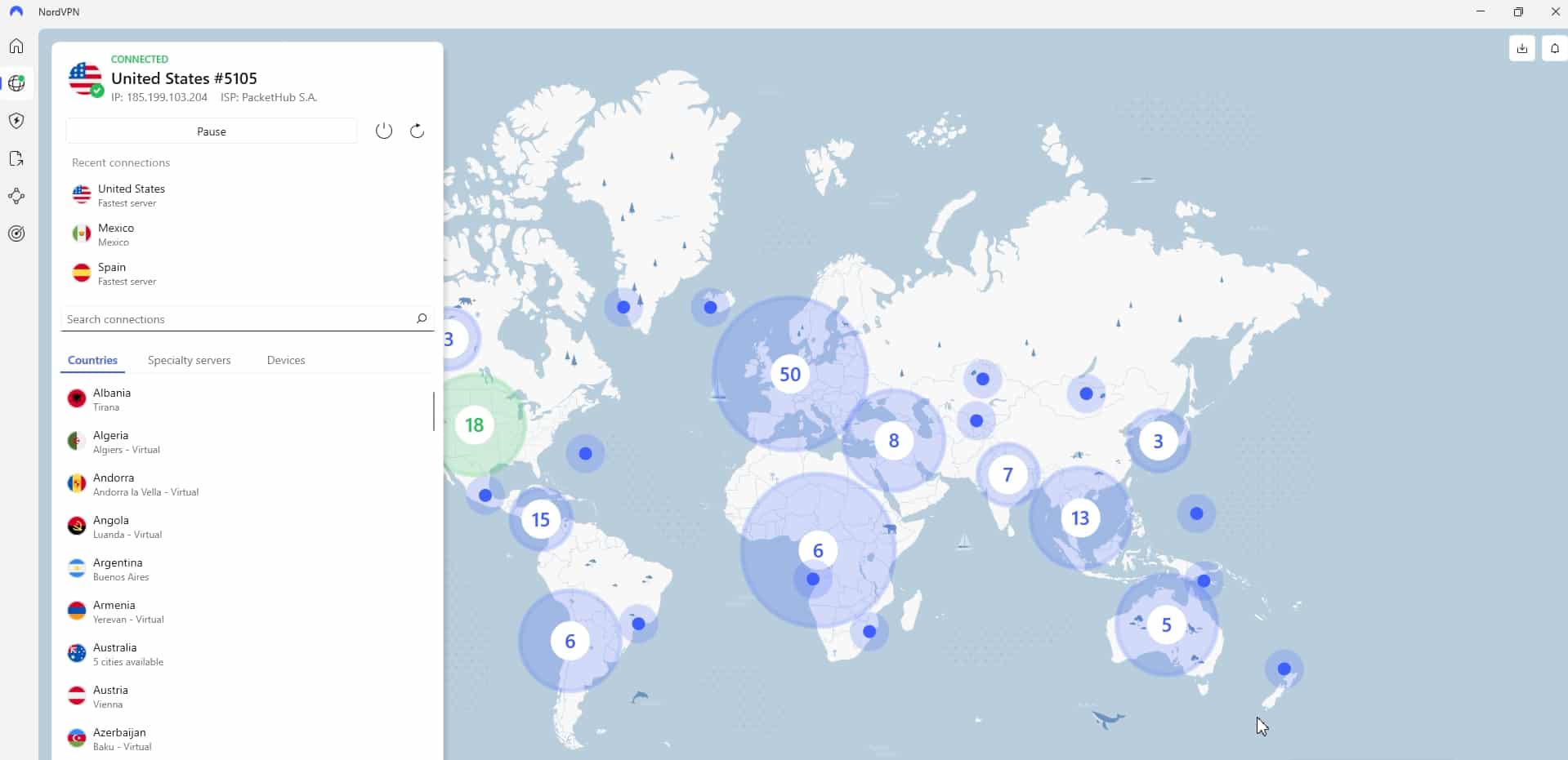 NordVPN server locations.