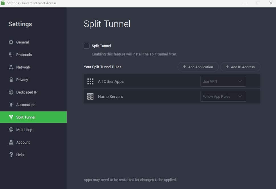 PIA's split tunneling feature.