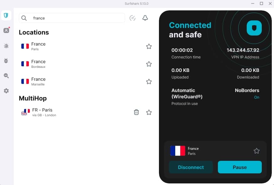 Surfshark's servers in France.