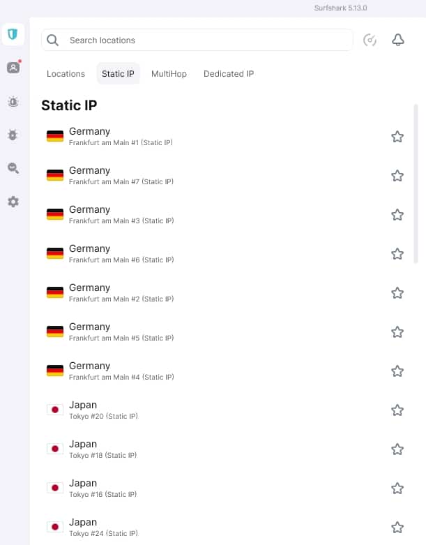 Surfshark's static IP addresses.