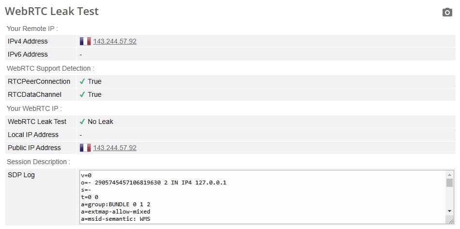 WebRTC leak test.