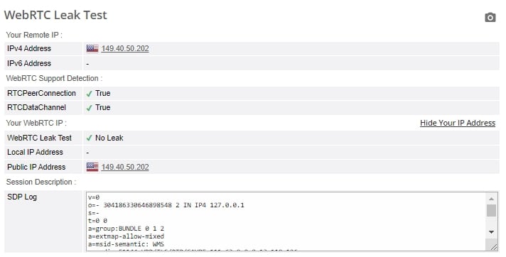 WebRTC leak test.