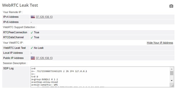 WebRTC leak test.