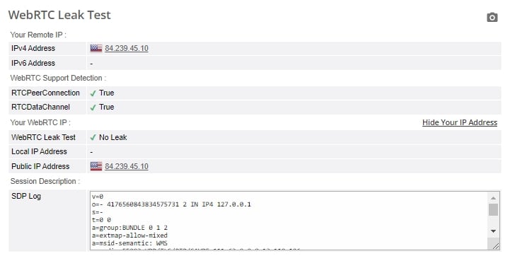 WebRTC leak test.