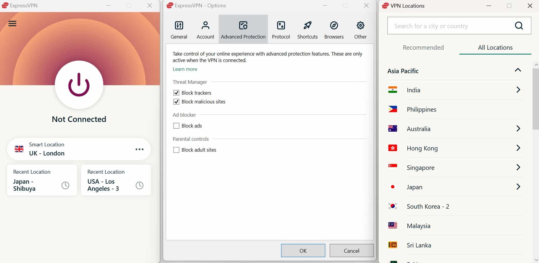Screenshot of ExpressVPN's Windows app