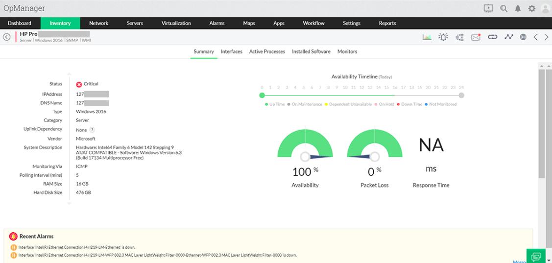 ManageEngine OpManager Server Inventory