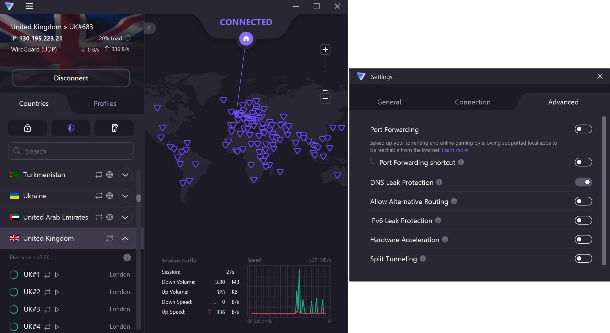Screenshot of ProtonVPN's interface on Windows