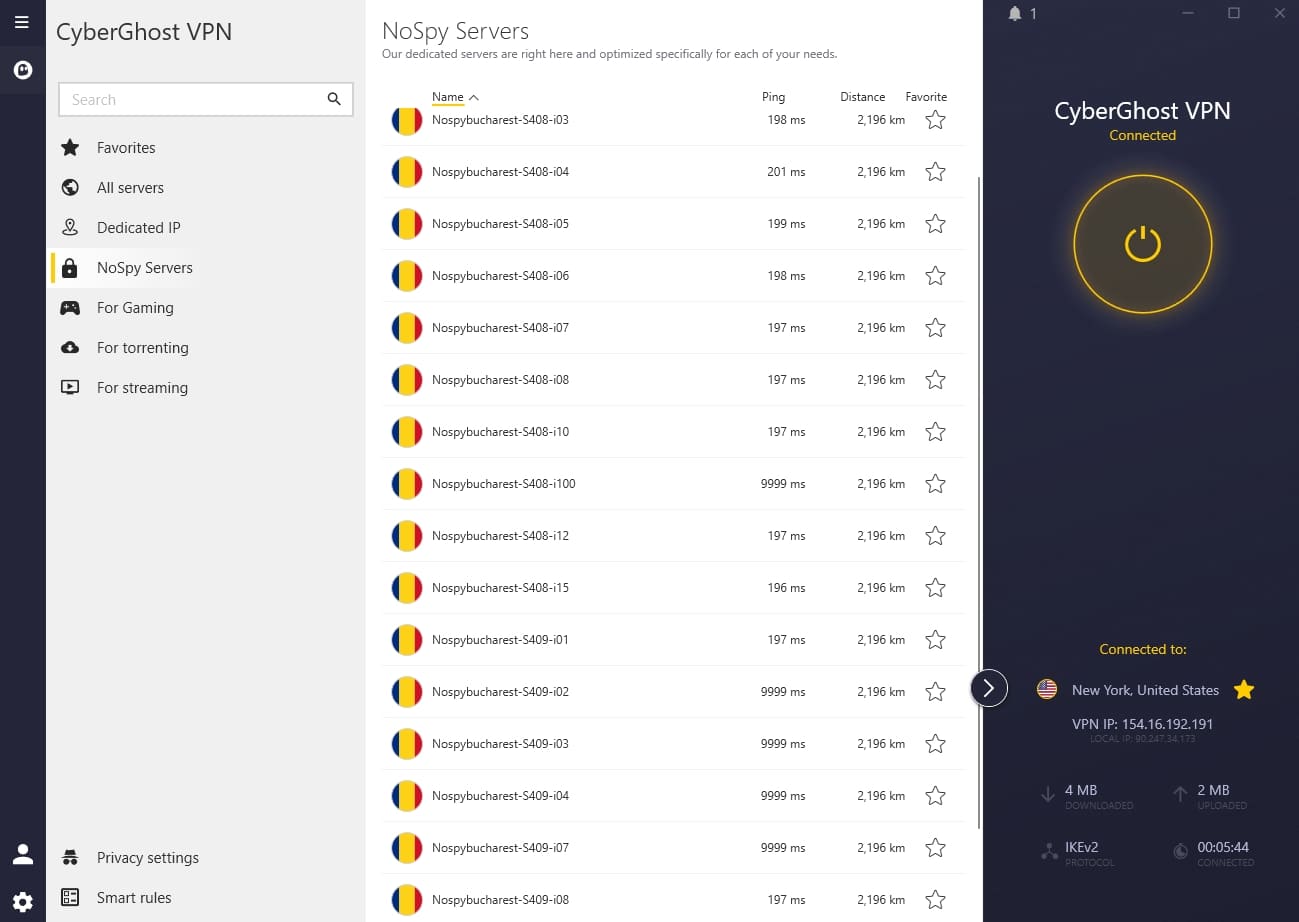 CyberGhost's NoSpy servers.