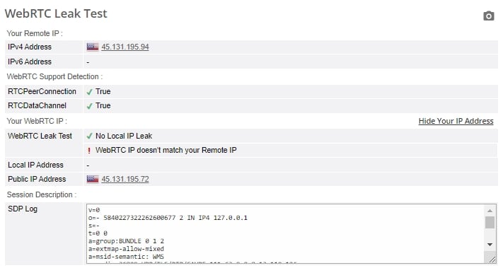 WebRTC leak test.