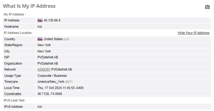 IP leak test.