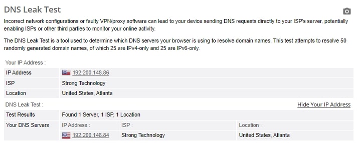 DNS leak test.