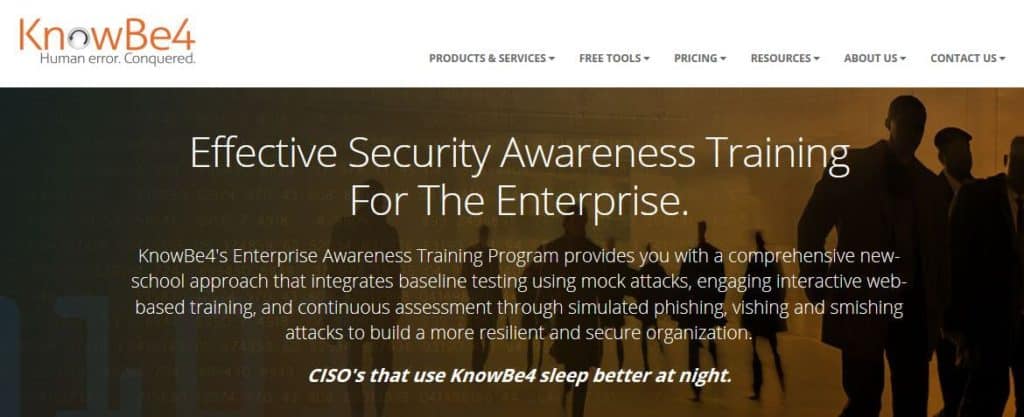 KnowB4 homepage.