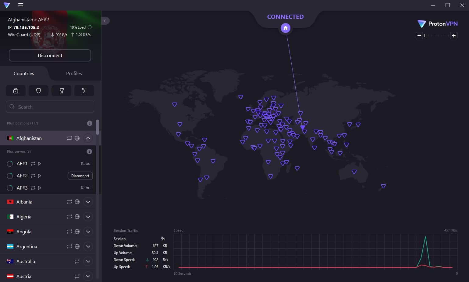 The ProtonVPN dashboard.