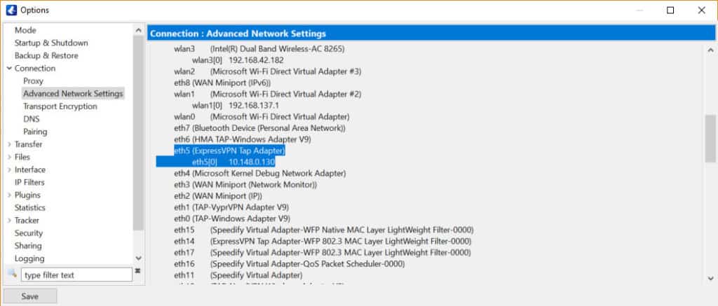 vuze network adapter interface
