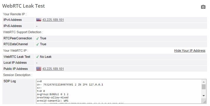 WebRTC leak test.
