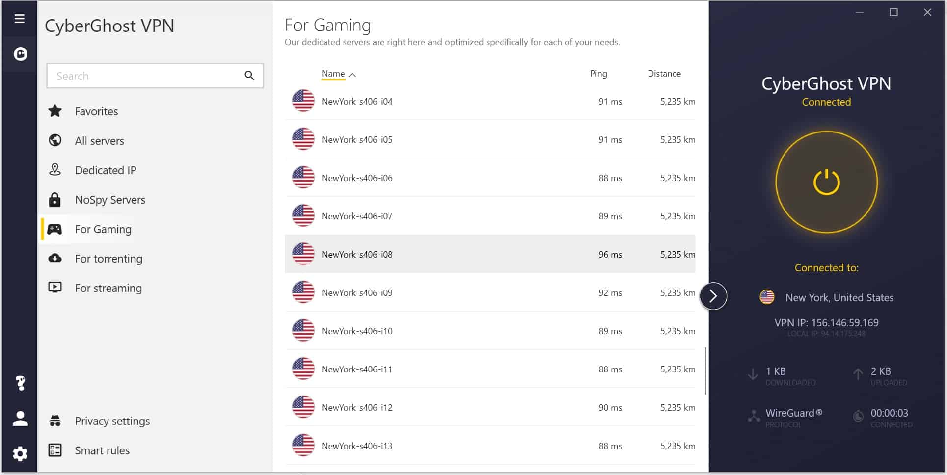 Serveurs de jeu de CyberGhost.