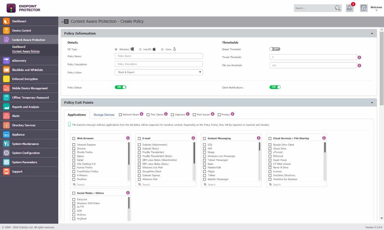 Endpoint Protector Content Aware Protection - Policies