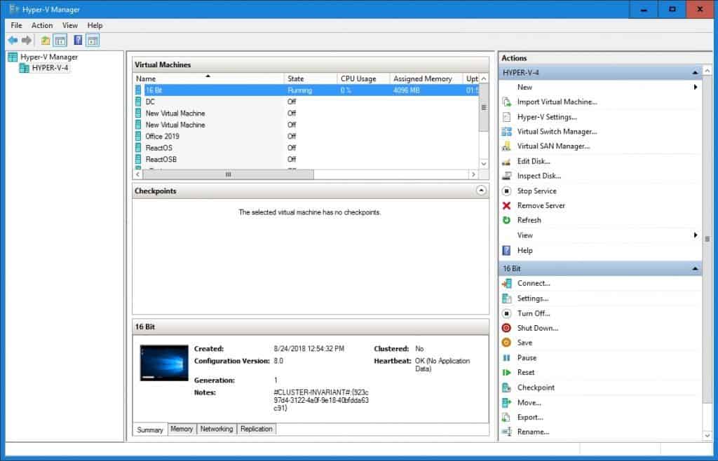 Microsoft Hyper-V manager