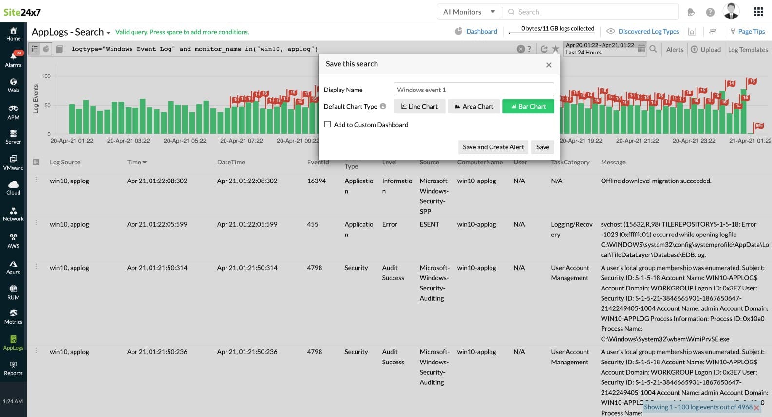 Site24x7 Log Management Log Analysis