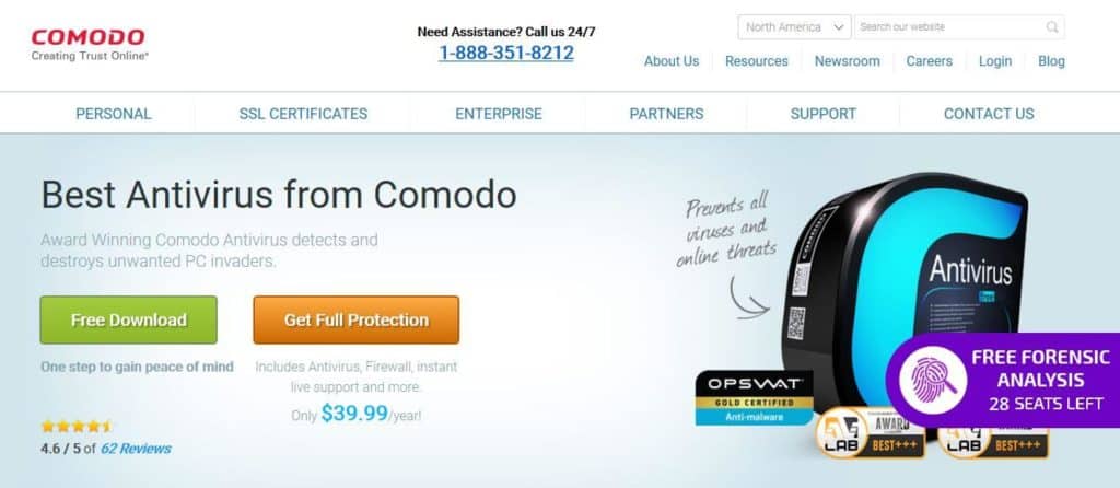 Comodo homepage.
