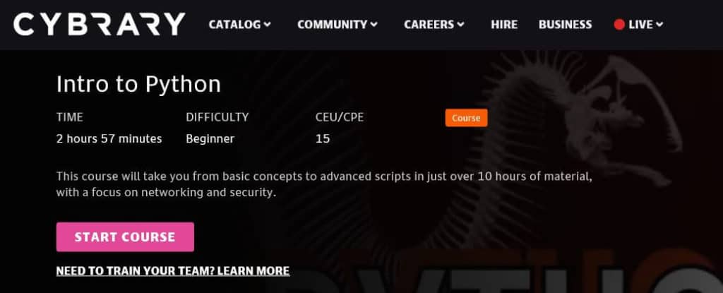 Cybrary Python ethical hacking courses.