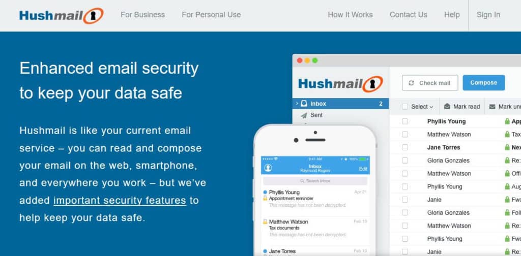 Hushmail homepage.