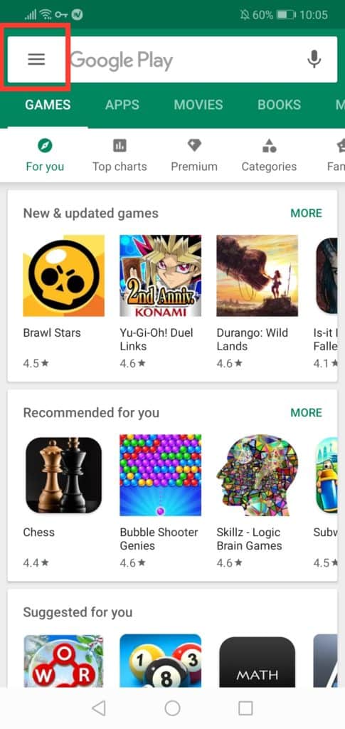 Google Play menu